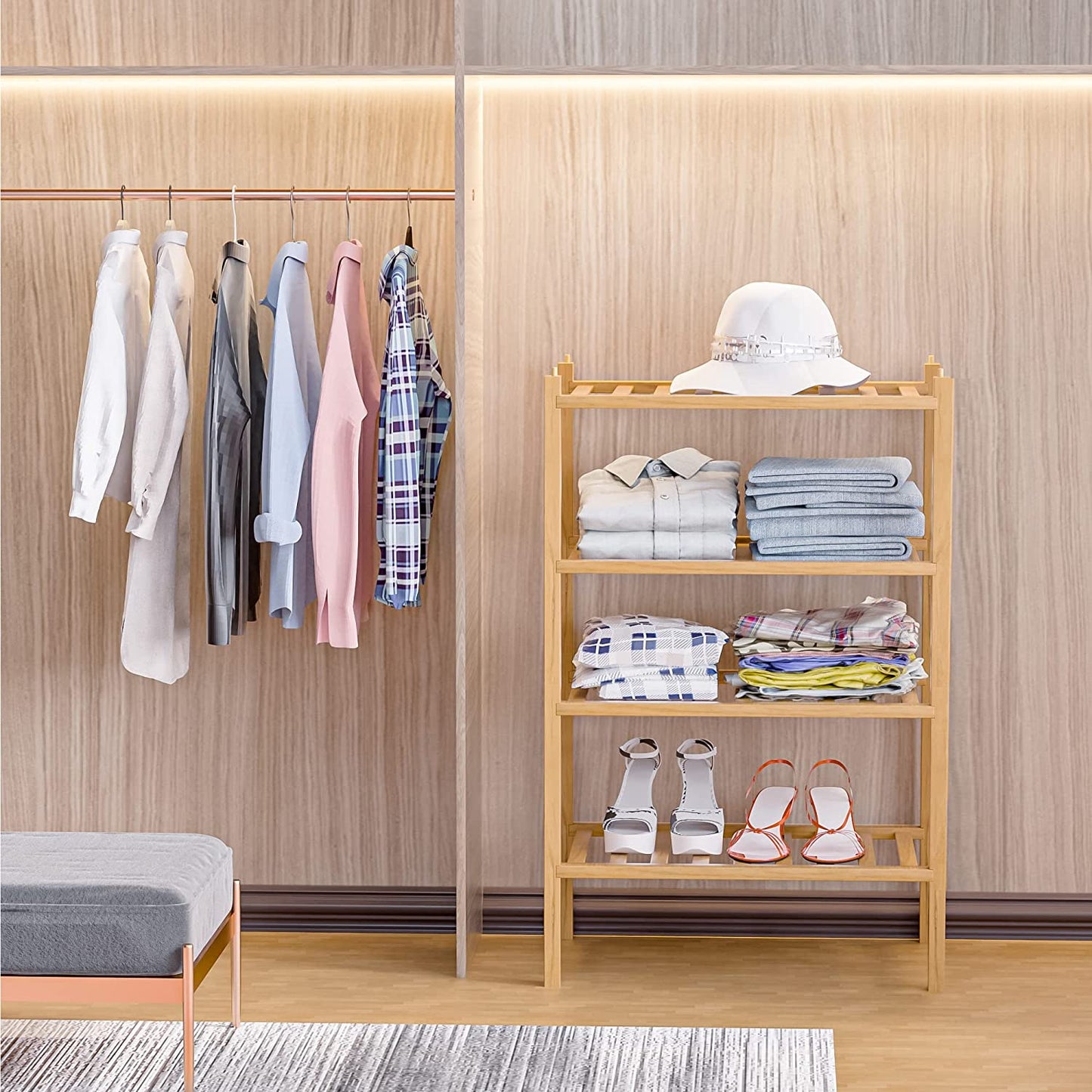 Narrow Shoe Rack for Closet,Sturdy Small Shoe Rack Organizer,4 Tier Stackable Shoe Storage for Small Space,Beautiful Natural Bamboo Shoe Rack Entryway