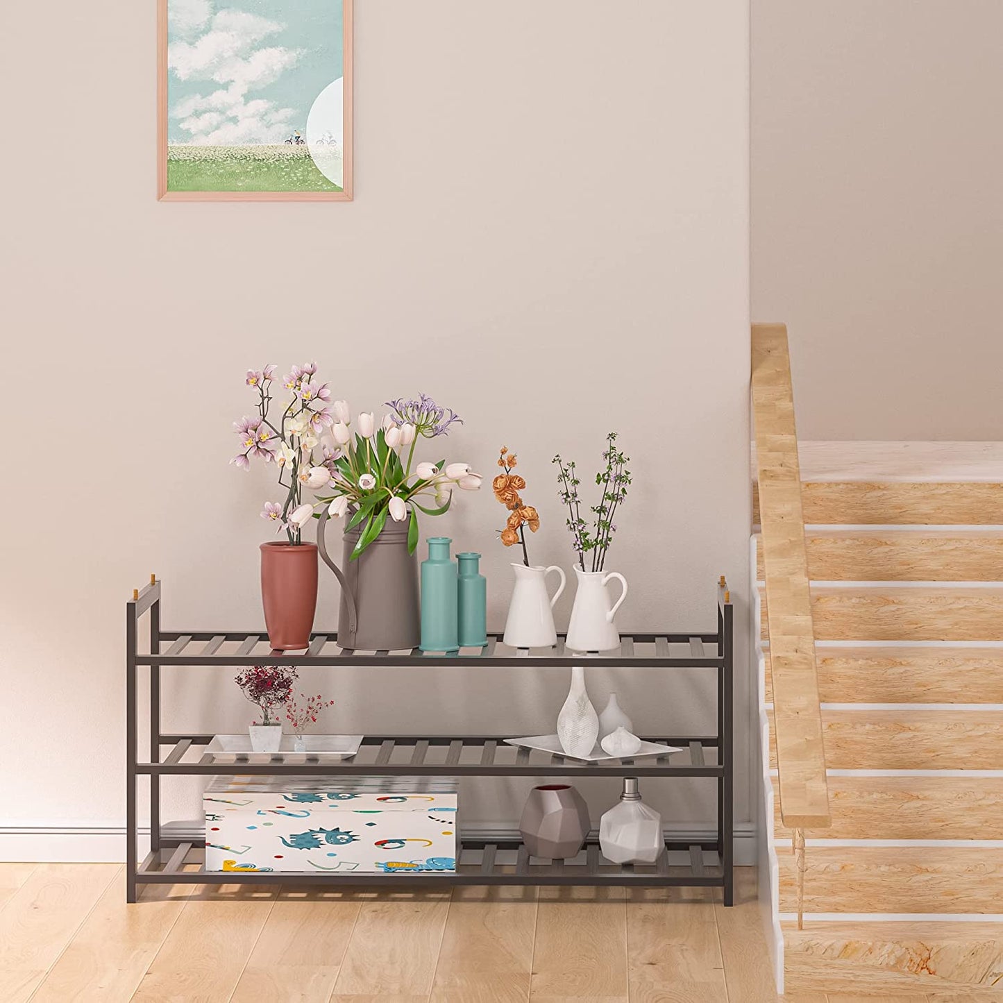 Shoe Rack Bamboo, Stackable Shoe Organizer,3 Tier Shoe Storage,Wooden Shoe Rack for Closet,Entryway,Durable Shoe Shelf,Hallway,Living Room,Free Standing Shoe Racks Organizer,Shoe Holder,Large Capacity