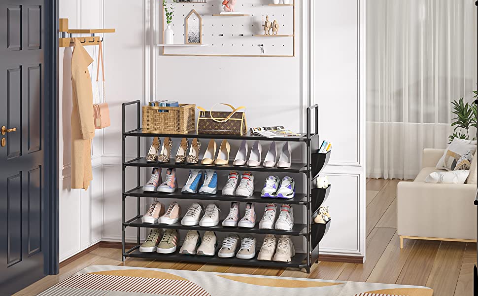 OYREL Shoe Rack 5 Tier Shoe Organizer Shoe Storage 20-25 Pairs Shoe Rack for Closet Shoe Rack Organizer Entryway Shoe Holder Space Saving Shoe Shelf Shoe Stand Large Tall Shoe Tower Garage Door