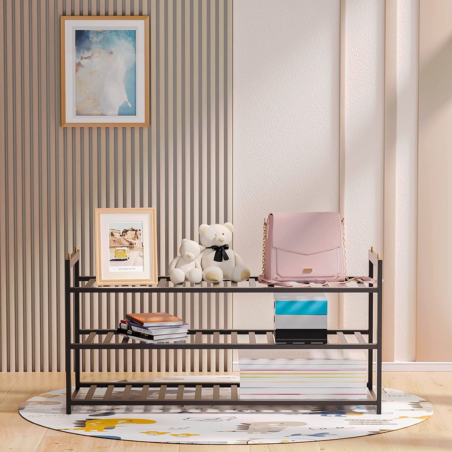 Shoe Rack Bamboo, Stackable Shoe Organizer,3 Tier Shoe Storage,Wooden Shoe Rack for Closet,Entryway,Durable Shoe Shelf,Hallway,Living Room,Free Standing Shoe Racks Organizer,Shoe Holder,Large Capacity