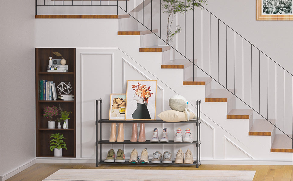 OYREL Shoe Rack for Closet Sturdy Storage Metal Organizer Entryway Shoes Over The Door Shelf Zapateras Free Standing Racks,3 Tier Large Rack, Black