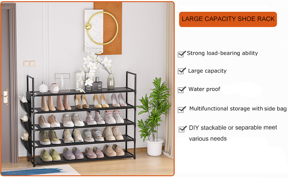 OYREL Shoe Rack 5 Tier Shoe Organizer Shoe Storage 20-25 Pairs Shoe Rack for Closet Shoe Rack Organizer Entryway Shoe Holder Space Saving Shoe Shelf Shoe Stand Large Tall Shoe Tower Garage Door