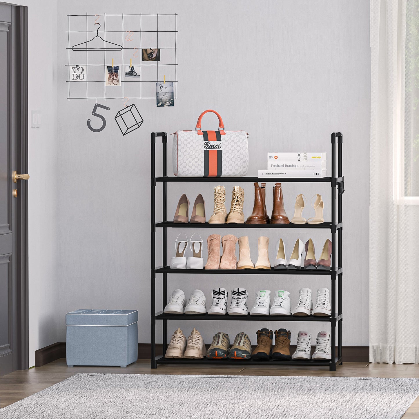 OYREL Shoe Rack for Closet Sturdy Storage Metal Organizer Entryway Shoes Over The Door Shelf Zapateras Free Standing Racks,3 Tier Large Rack, Black