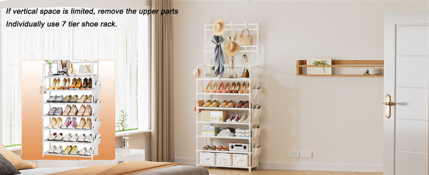 Shoe Rack 7 Tier Shoe Organizer Storage 21-28 Pairs Closet Shoes Rack for Front Door Entrance Shoe Rack Organizer with Hooks Side Pocket Entryway Large Capacity Shoe Shelf Tower Garage