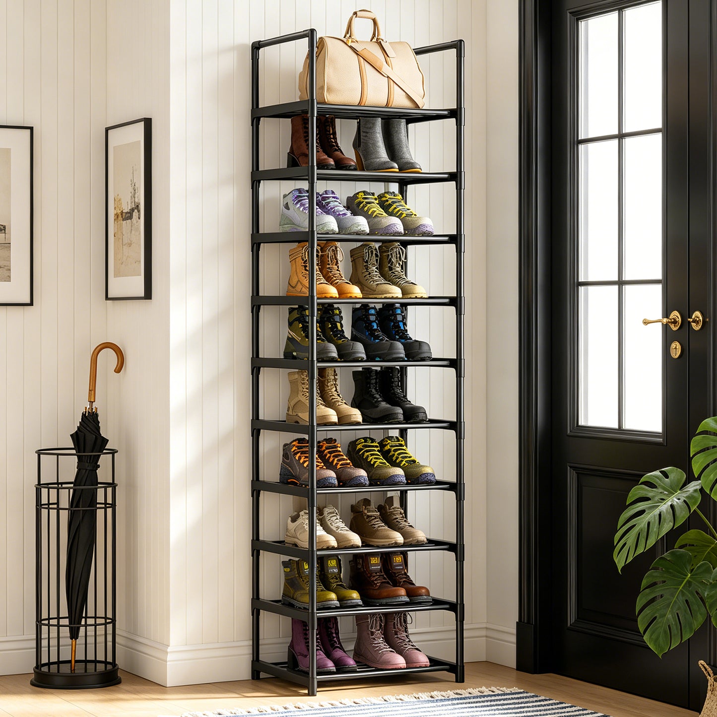 OYREL Shoe Rack, Upgrade Plus Narrow Shoes Storage Organizer, Any Shoes & Boots, Sturdy Metal 10 Tier Tall Organizers Shelf for Closets, Entryway, Stackable Free Standing Racks, Small Space, Bedroom