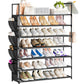 OYREL Shoe Rack 7 Tier 28-35 Pairs Shoes, Shoe Storage Organizer Large with Side Bag Space Saving for Closet, Entryway, Garage, Bedroom Non-Woven Shoe Rack Shelf Black