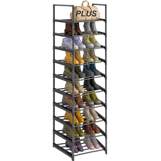 OYREL Shoe Rack, Upgrade Plus Narrow Shoes Storage Organizer, Any Shoes & Boots, Sturdy Metal 10 Tier Tall Organizers Shelf for Closets, Entryway, Stackable Free Standing Racks, Small Space, Bedroom