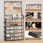 OYREL Shoe Rack 7 Tier Sturdy Shoe Racks for Closet Shoes Organizer for 28-35 Pairs Large Capacity Shoe Storage Rack with Multifunctional 5 Hooks and Side Pocket for Entrance Entryway
