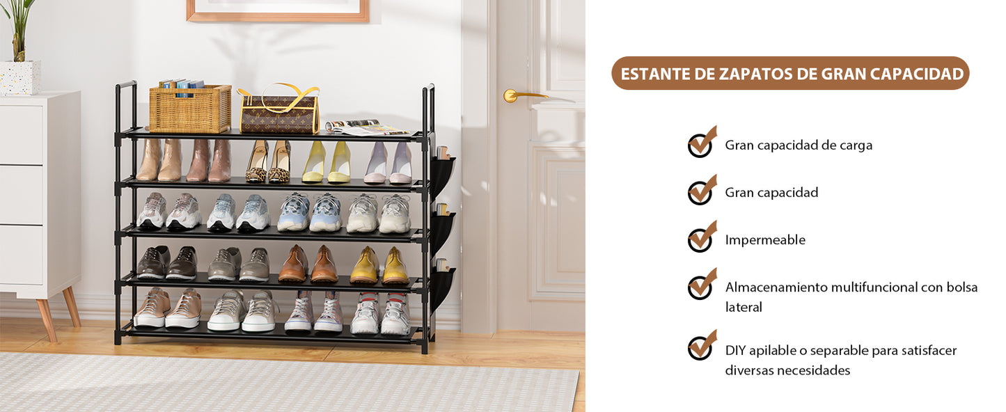 OYREL Zapatero de 5 Niveles, Organizador de Zapatos, 20 – 25 Pares, Zapatero para Armario, Organizador de Entrada, Zapatero, Ahorro de Espacio, Zapatero Grande