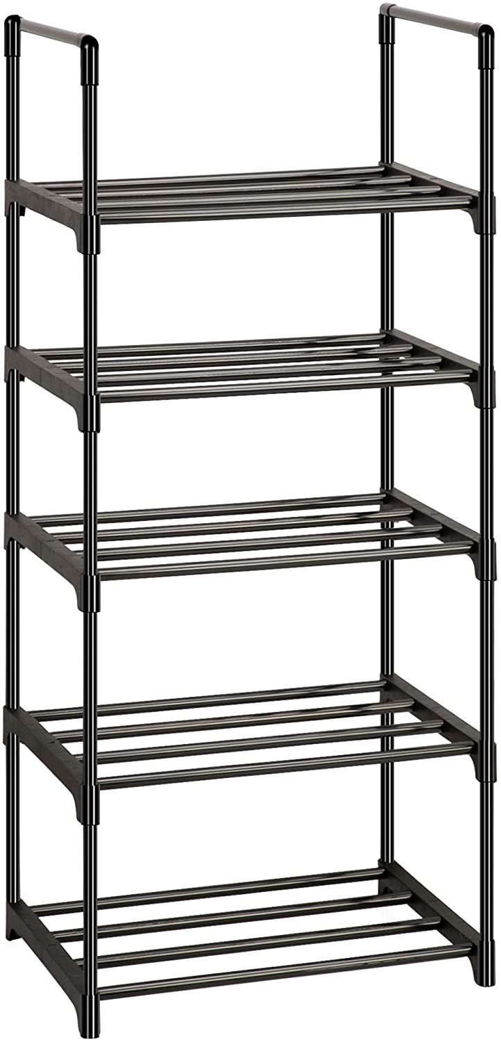 OYREL 5 Tier Shoe Rack, Metal Shoe Storage Organiser, Narrow Shoe Shelf for 10-12 Pairs, Space Saving Freestanding Shoes Stand for Hallway, Entryway, Wardrobe, Living Room, Bedroom Black