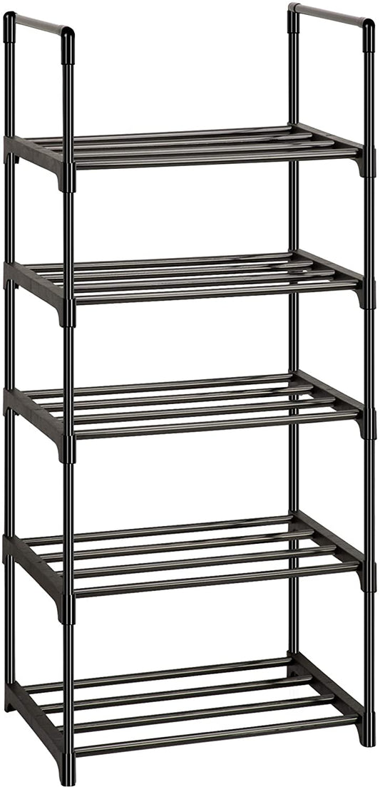 OYREL 5 Tier Shoe Rack, Metal Shoe Storage Organiser, Narrow Shoe Shelf for 10-12 Pairs, Space Saving Freestanding Shoes Stand for Hallway, Entryway, Wardrobe, Living Room, Bedroom Black