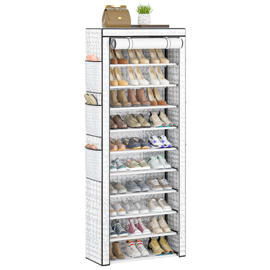 OYREL Shoe Rack 10 Tier Tall 36-41Pairs with 6 Large Pockets Large Storage Capacity Dustproof Shoes Storage for Closet Entryway, Sturdy Black Shoe Organizer Stand Shelf with Cover