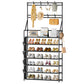 OYREL Shoe Rack 7 Tier Sturdy Shoe Racks for Closet Shoes Organizer for 28-35 Pairs Large Capacity Shoe Storage Rack with Multifunctional 5 Hooks and Side Pocket for Entrance Entryway