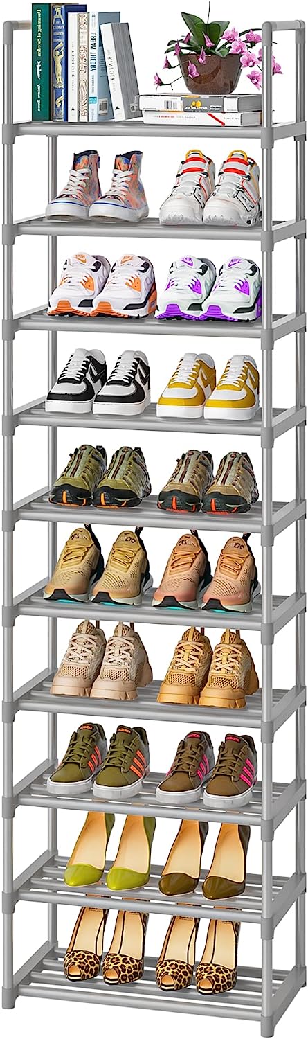 OYREL Tall Shoe Rack Narrow 10 Tier Shoes Rack 20 25 Pairs, Shoe Rack Organizer for Closet, Sturdy Metal Shoe Shelf, Durable Shoe Storage Stand Holder