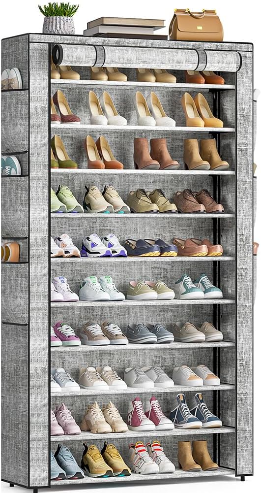 OYREL Shoe Rack 10Tier Large Capacity 50-56Pairs Beautiful Tall Shoe Shelf Free Standing Storage Cabinet Entryway Closet