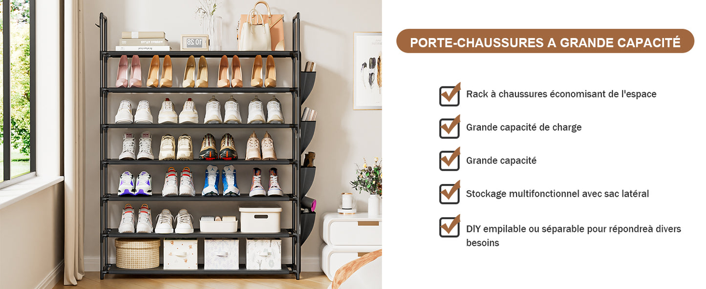 OYREL Étagère à Chaussures à 7 Niveaux - Rangement de Chaussures - 28 à 35 Paires - Étagère à Chaussures pour Armoire - Organiseur d'entrée - Support à Chaussures Peu encombrant