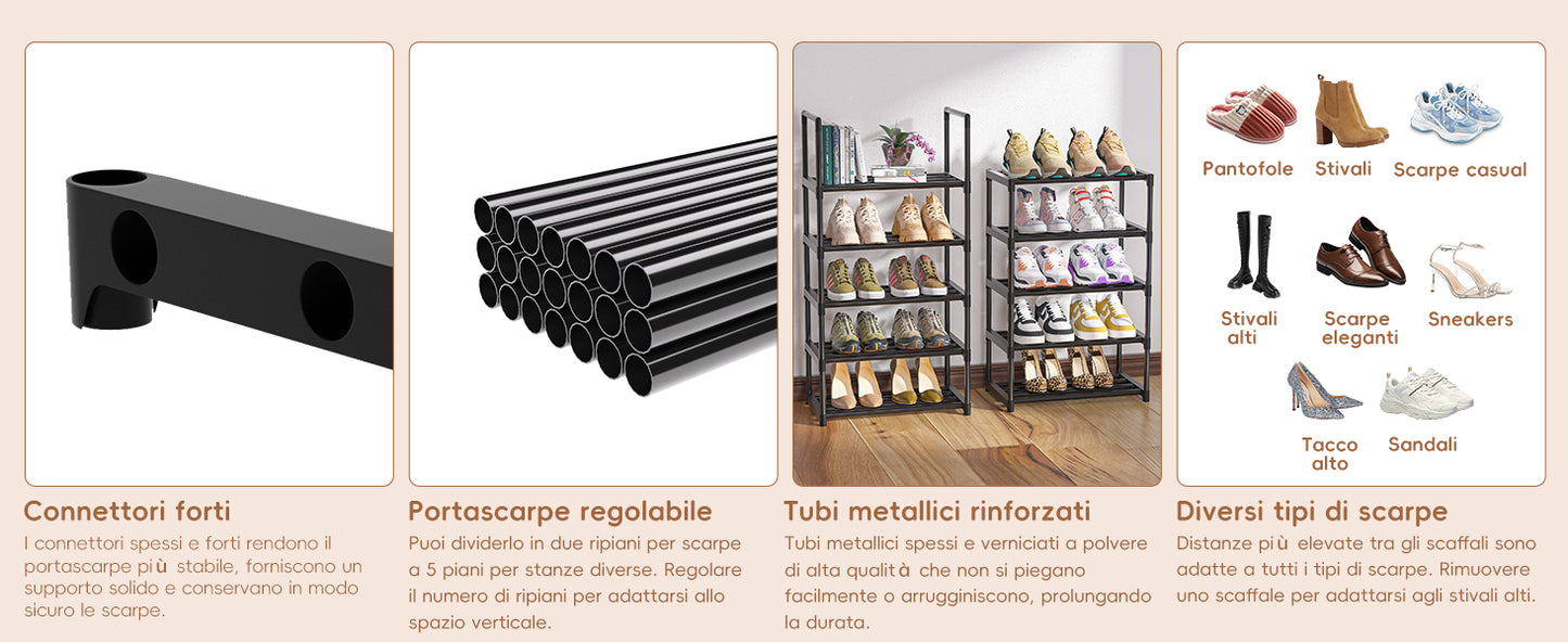 OYREL Scarpiera a 10 Ripiani, Slim e Alta, Scaffale Portascarpe in Metallo, Scarpiera per 10-20 Paia di Scarpe, per Spazi Stretti, Ingresso Soggiorno Camera da Letto