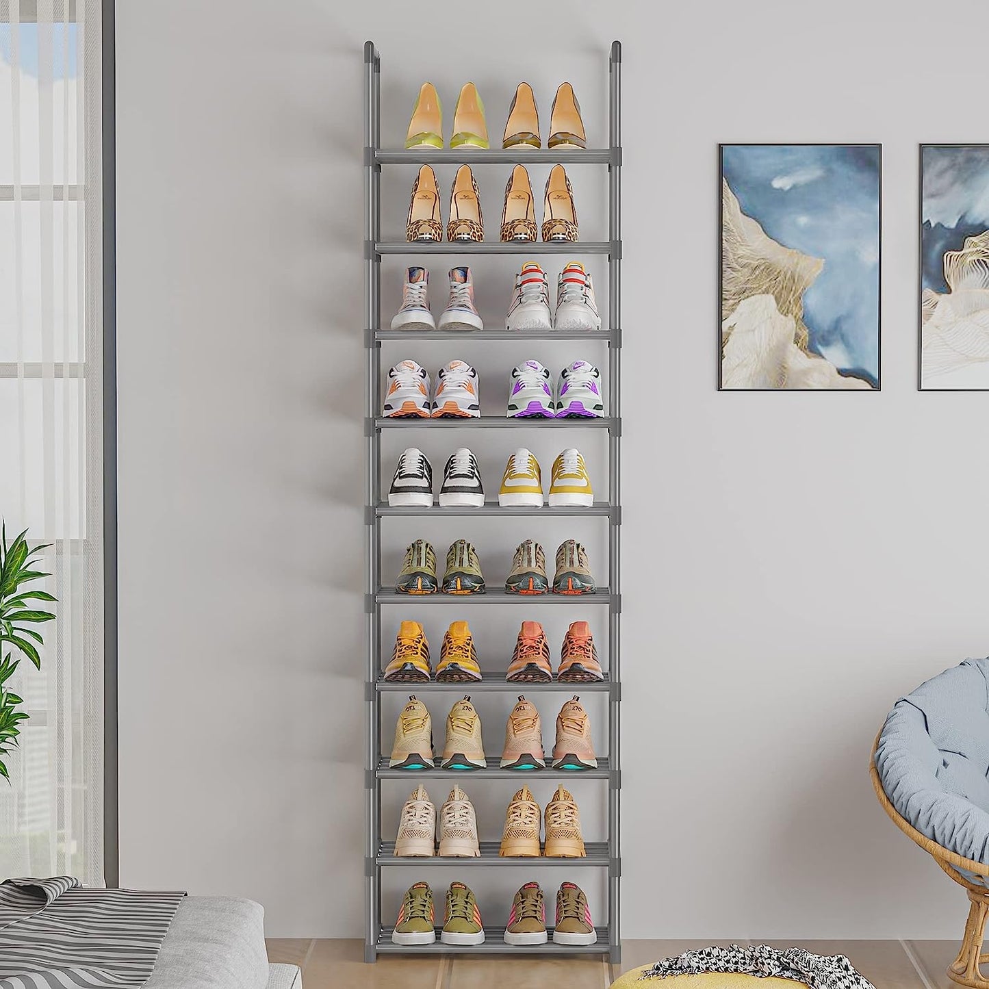 OYREL Tall Shoe Rack Narrow 10 Tier Shoes Rack 20 25 Pairs, Shoe Rack Organizer for Closet, Sturdy Metal Shoe Shelf, Durable Shoe Storage Stand Holder