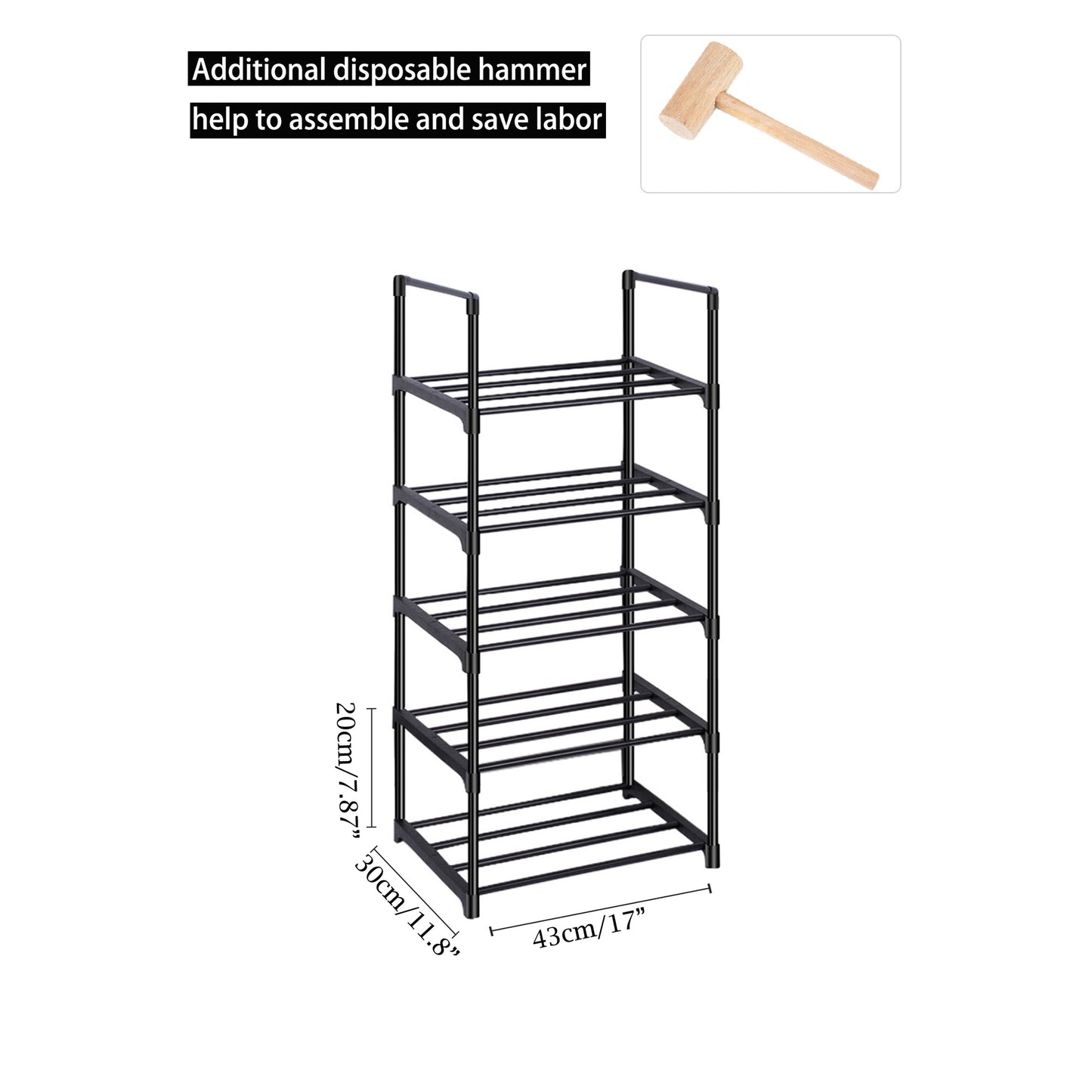 OYREL 5 Tier Shoe Rack, Metal Shoe Storage Organiser, Narrow Shoe Shelf for 10-12 Pairs, Space Saving Freestanding Shoes Stand for Hallway, Entryway, Wardrobe, Living Room, Bedroom Black