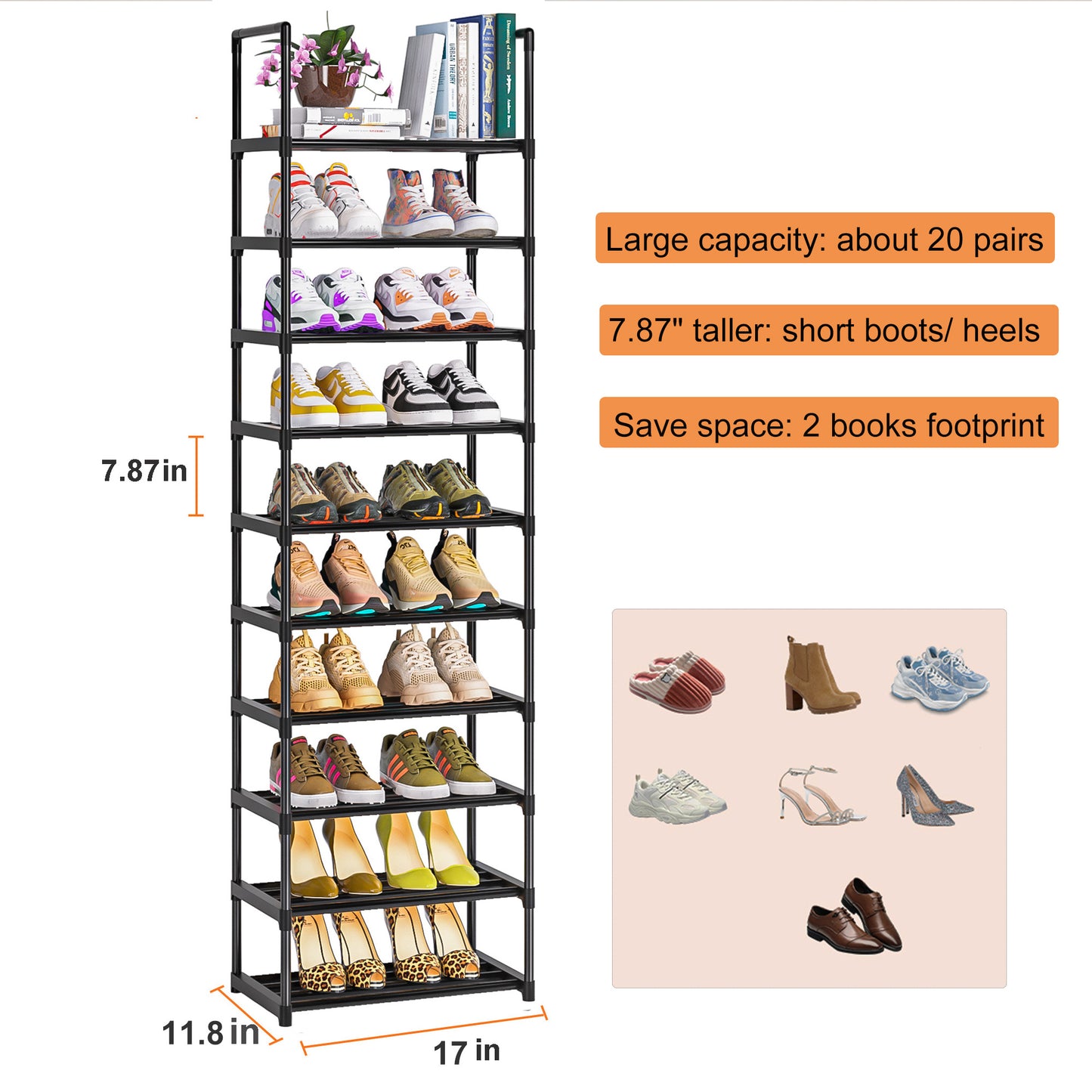 Shoe Rack, Sturdy Metal Shoe Rack Organizer,Narrow Shoe Rack,Shoe Racks for Closets,Shoes Rack,Shoe Stand,Shoe Shelf