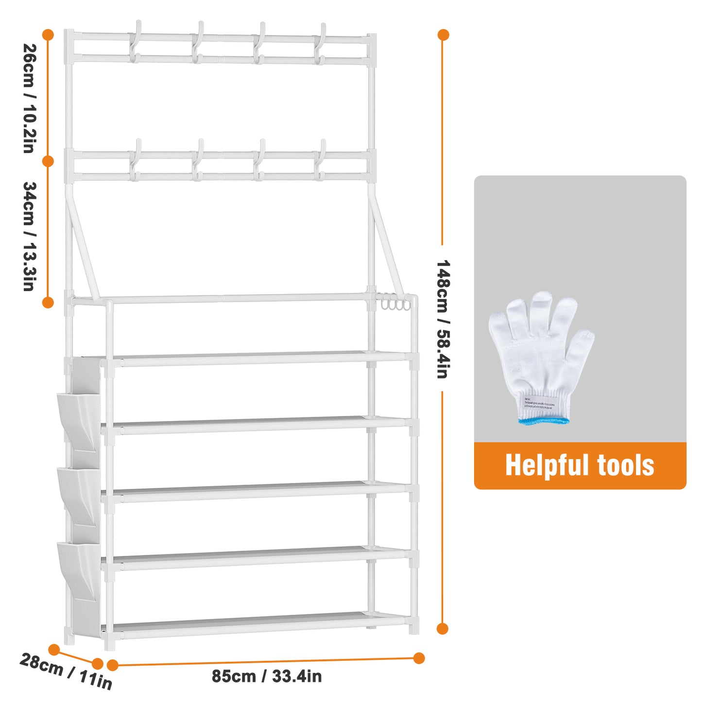 OYREL Shoe Rack 5 Tier Shoe Racks Organizer 20-25 Pairs Shoes Rack for Closet Entrance Shoe Storage Shelf with Hooks and Side Pocket Entryway Shoe Holder Space Saving Free Standing Shoe Racks