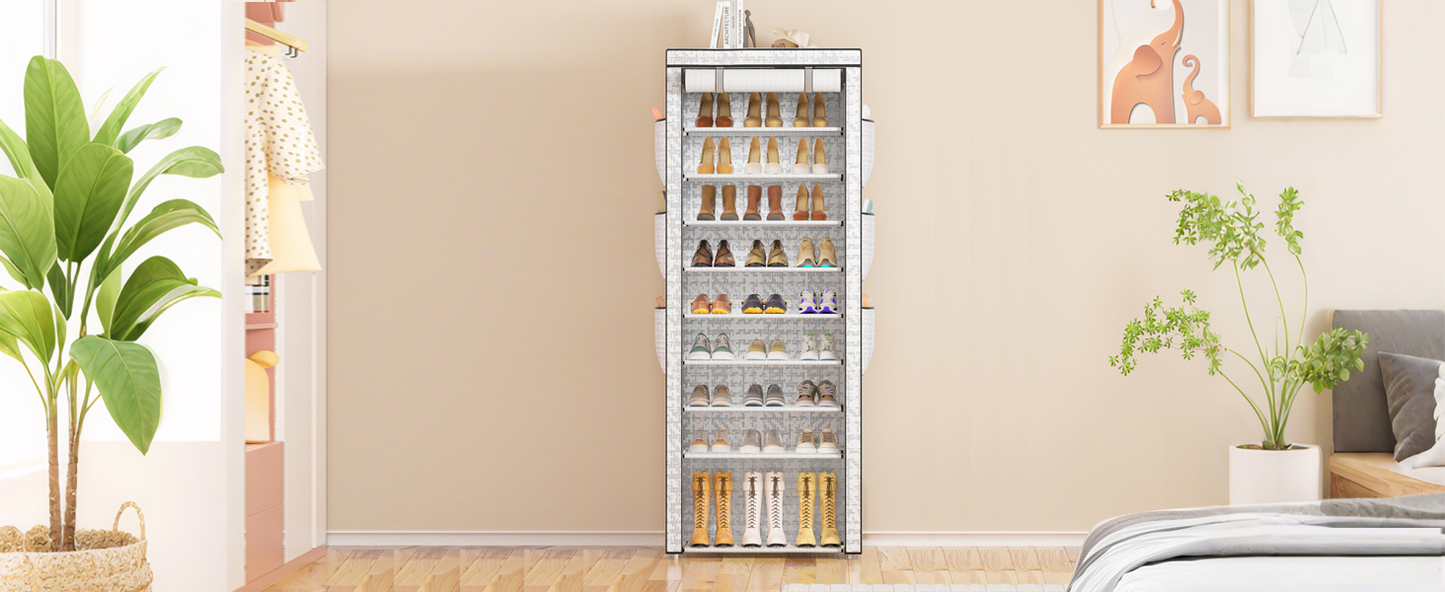 OYREL Shoe Rack 10 Tier Tall 36-41Pairs with 6 Large Pockets Large Storage Capacity Dustproof Shoes Storage for Closet Entryway, Sturdy Black Shoe Organizer Stand Shelf with Cover