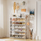 OYREL Shoe Rack 7 Tier Sturdy Shoe Racks for Closet Shoes Organizer for 28-35 Pairs Large Capacity Shoe Storage Rack with Multifunctional 5 Hooks and Side Pocket for Entrance Entryway