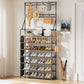 OYREL 7 Tier Shoe Rack with 8 Hooks, for 28-35 Pairs Shoes, Space Saving Shoe Storage Organizer with Side Pocket for Closet Entryway Hallway Bedroom Black