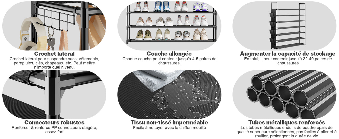 OYREL Étagère à Chaussures à 7 Niveaux - Rangement de Chaussures - 28 à 35 Paires - Étagère à Chaussures pour Armoire - Organiseur d'entrée - Support à Chaussures Peu encombrant