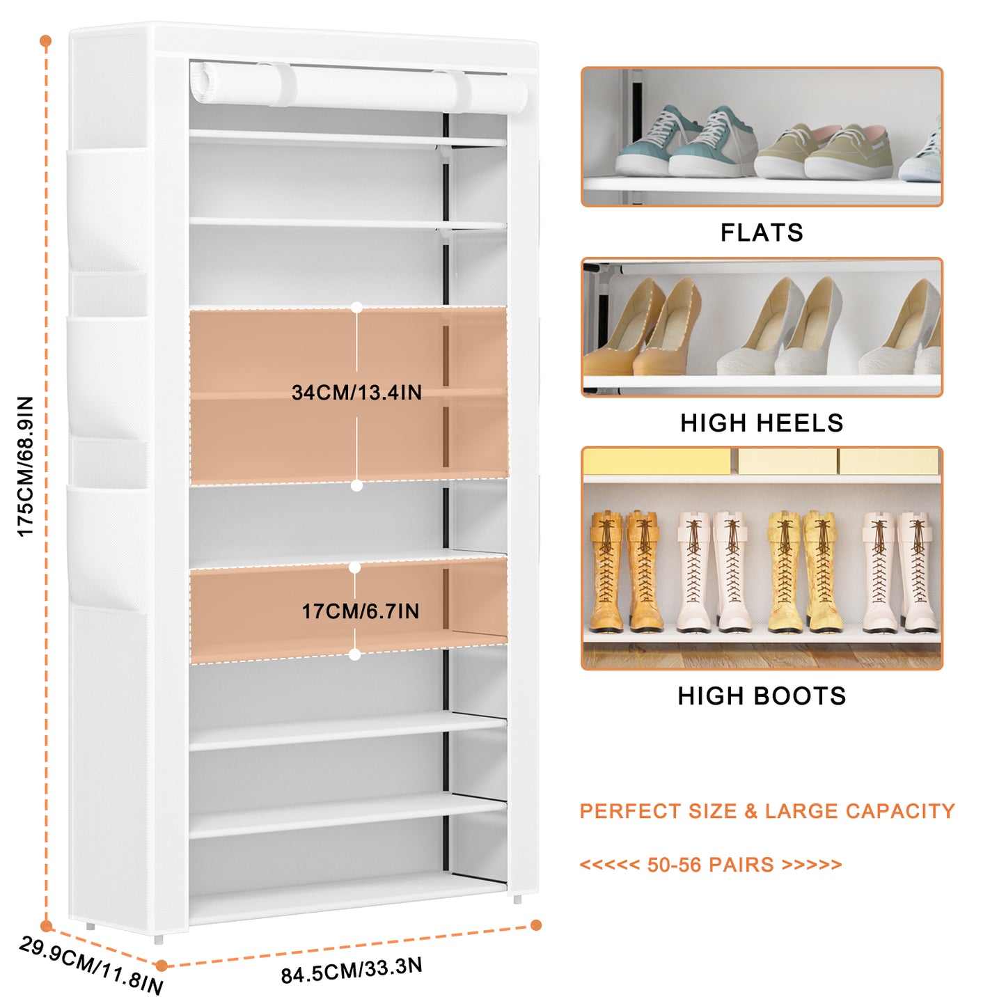 OYREL Shoe Rack 10Tier Large Capacity 50-56Pairs Beautiful Tall Shoe Shelf Free Standing Storage Cabinet Entryway Closet