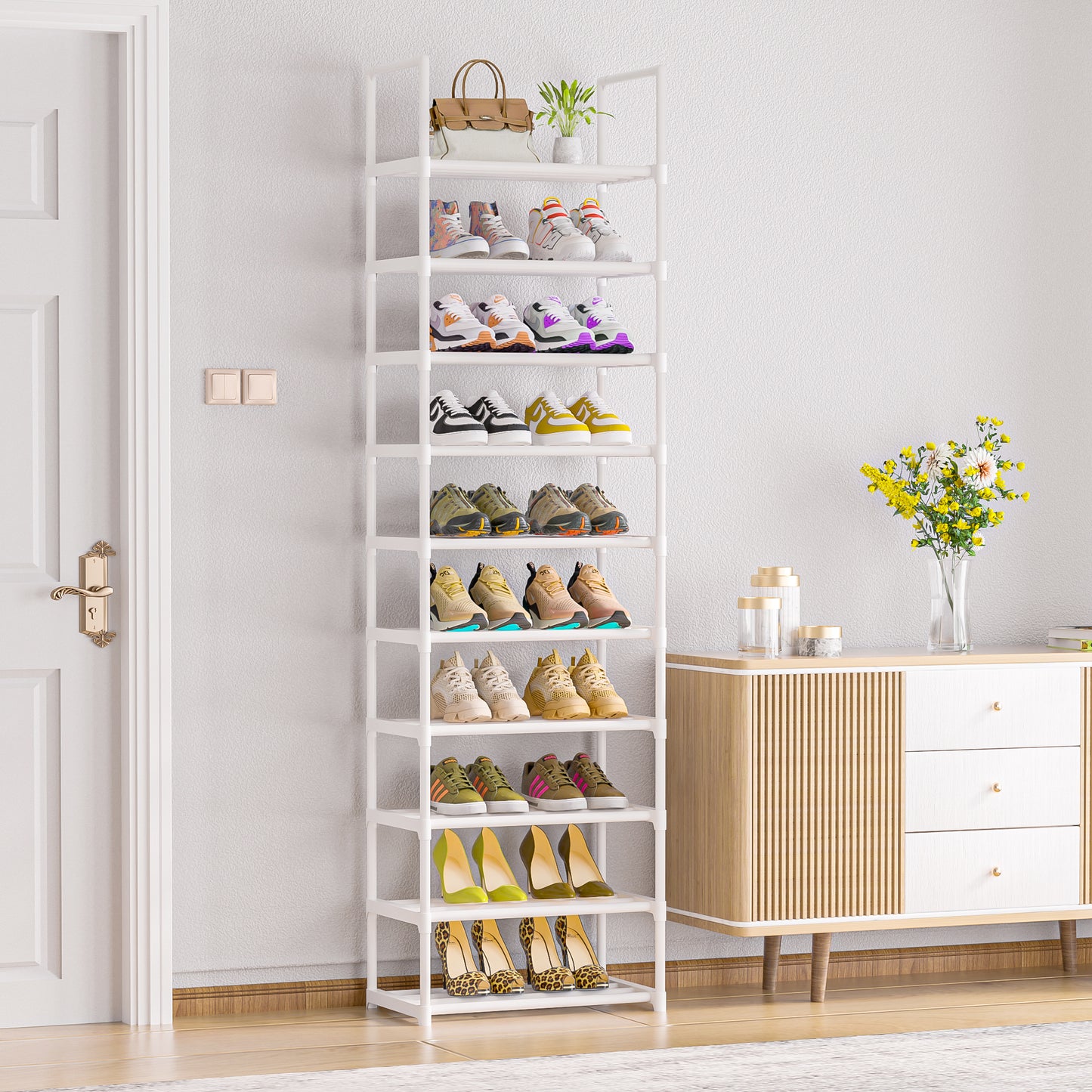 OYREL Tall Shoe Rack for Narrow Space,10 Tier Stackable Shoe Storage Organiser Large Capacity 20-25 Pairs,Premium Metal Frame Shoe Stand,Detachable Shoe Shelf for Hallway,Dressing Room,Bedroom,Closet