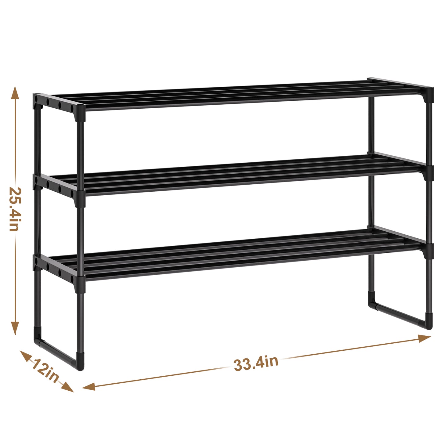 OYREL Shoe Rack for Closet Sturdy Storage Metal Organizer Entryway Shoes Over The Door Shelf Zapateras Free Standing Racks,3 Tier Large Rack, Black