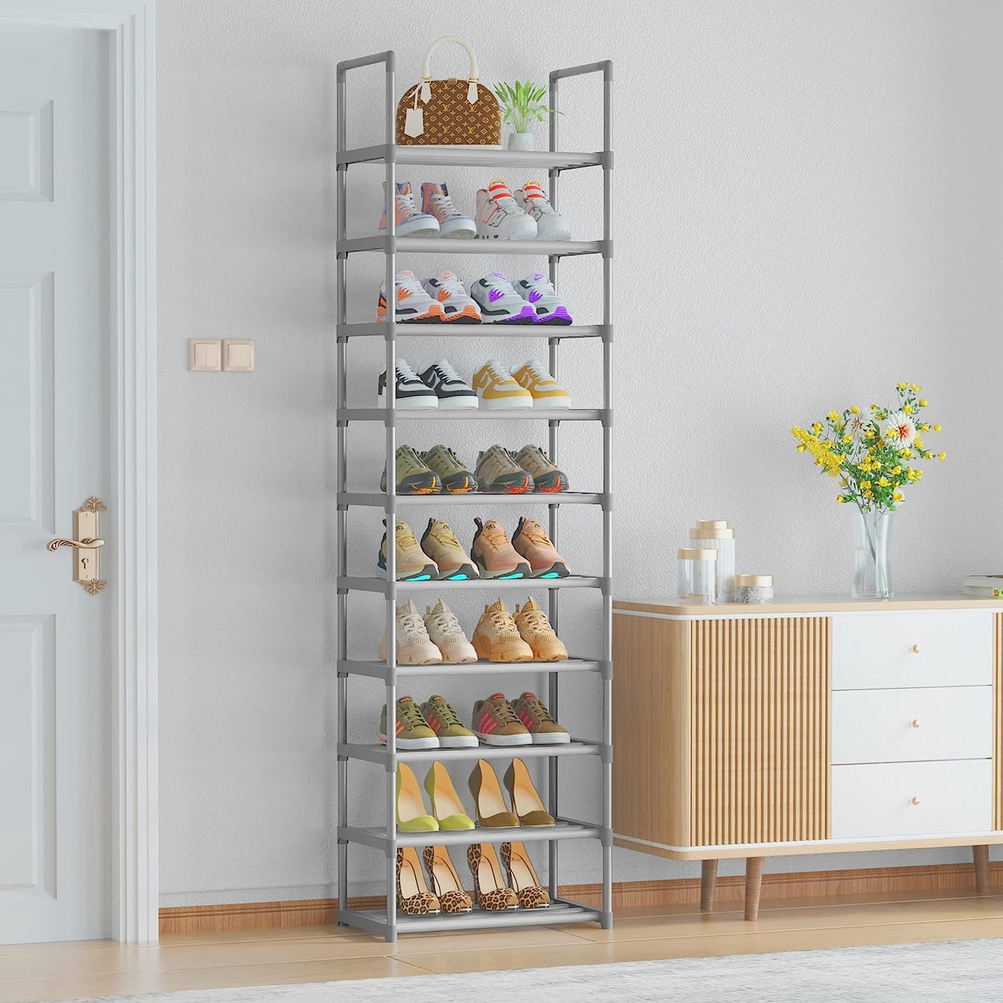 OYREL Tall Shoe Rack Narrow 10 Tier Shoes Rack 20 25 Pairs, Shoe Rack Organizer for Closet, Sturdy Metal Shoe Shelf, Durable Shoe Storage Stand Holder