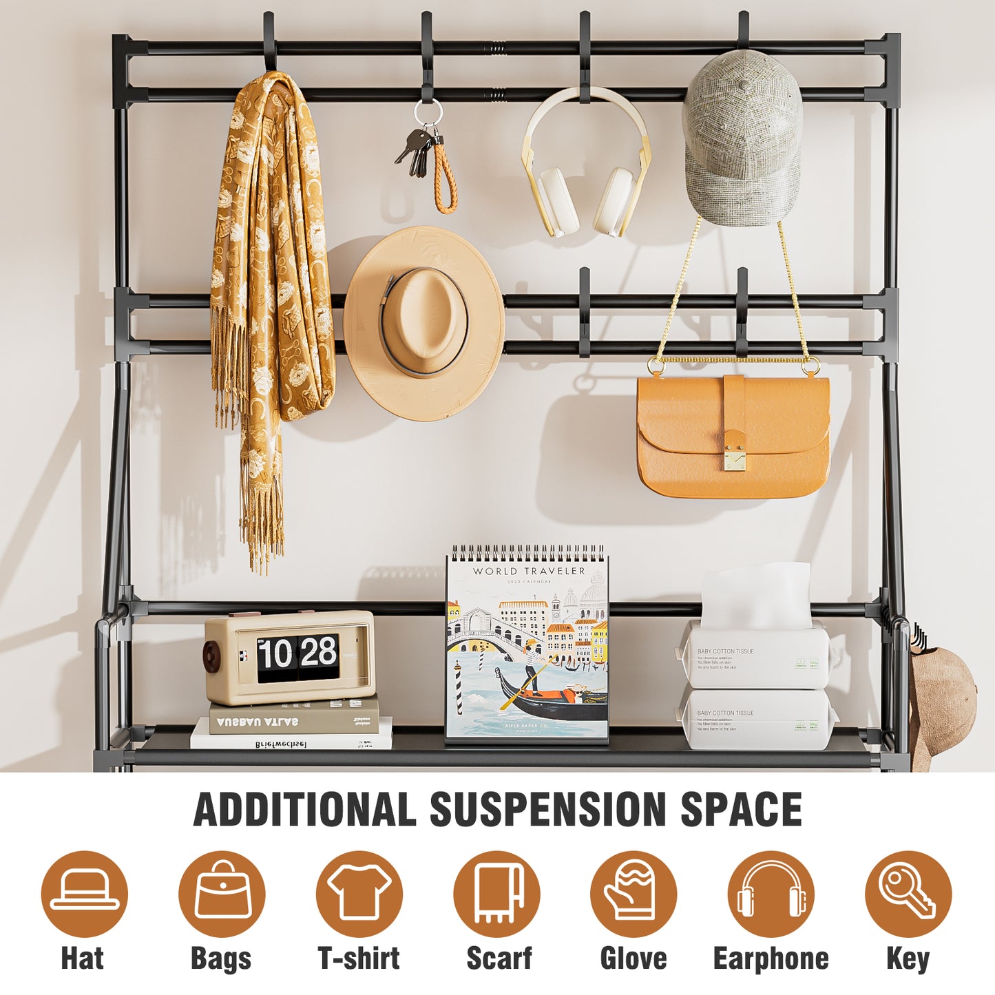 OYREL Shoe Rack 7 Tier Sturdy Shoe Racks for Closet Shoes Organizer for 28-35 Pairs Large Capacity Shoe Storage Rack with Multifunctional 5 Hooks and Side Pocket for Entrance Entryway