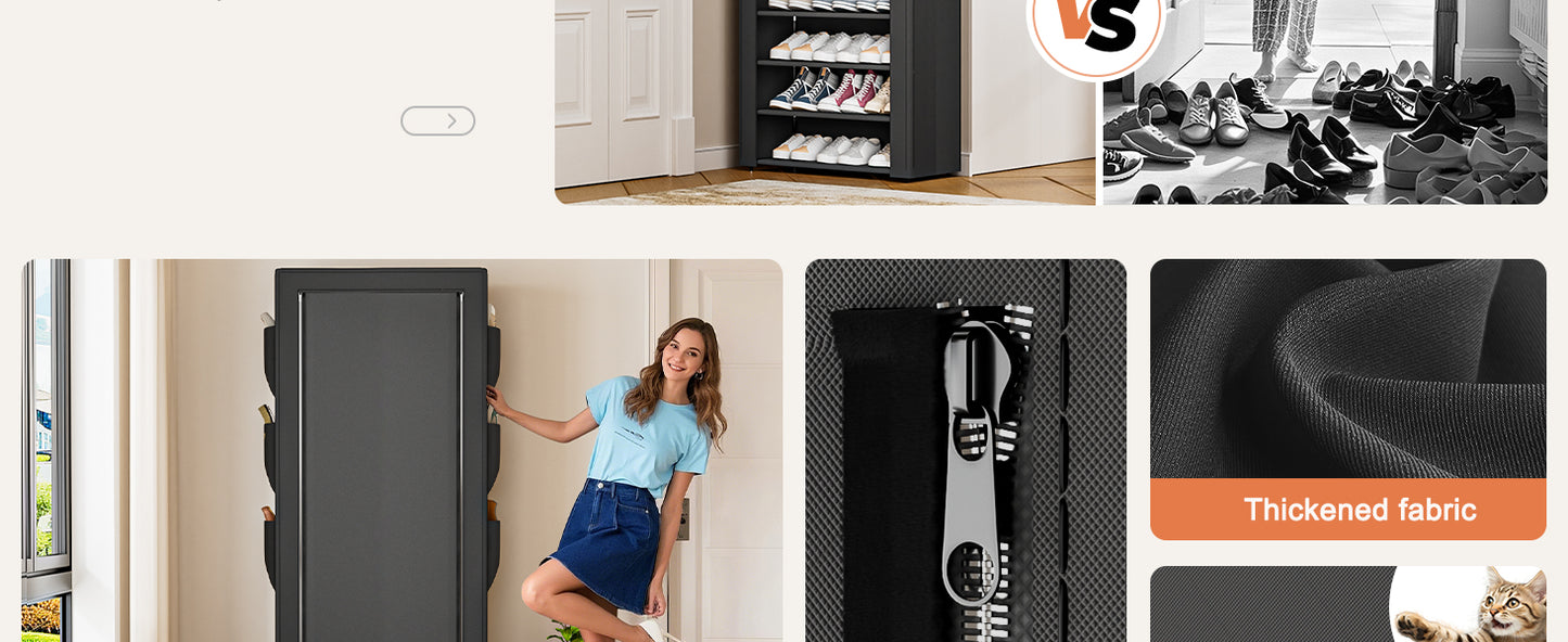 OYREL Large Shoe Rack, Black, 6 Side Pockets, 23.6" Wide x 11.4" Deep x 68.9" Tall, 36-41 Pairs of Shoes