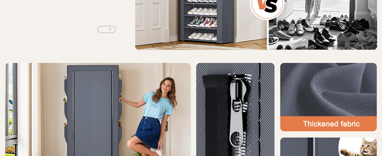 OYREL Shoes Rack 10 Tier Tall Shoe Rack with Storage Pockets, Fabric Covered Shoe Racks,Metal Shoes Rack Organizer for Closets,Bedroom, Garage