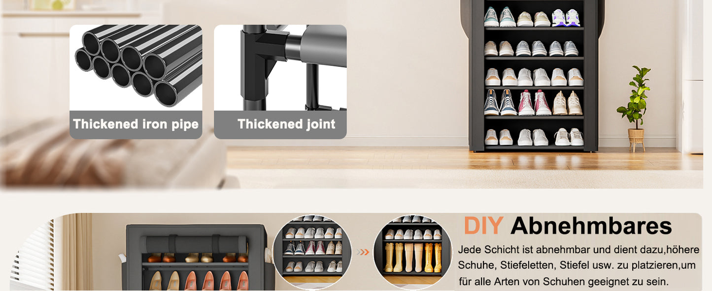 OYREL Schuhregal mit 11 Ebenen, Schuhschrank Hoch mit Staubdichtem Überzug, Große Shoe Rack für 36-41 Paar Schuhe, Geschlossen Schuhablage Stoff, Schuhaufbewahrung für Flur, Closet, Schwarz