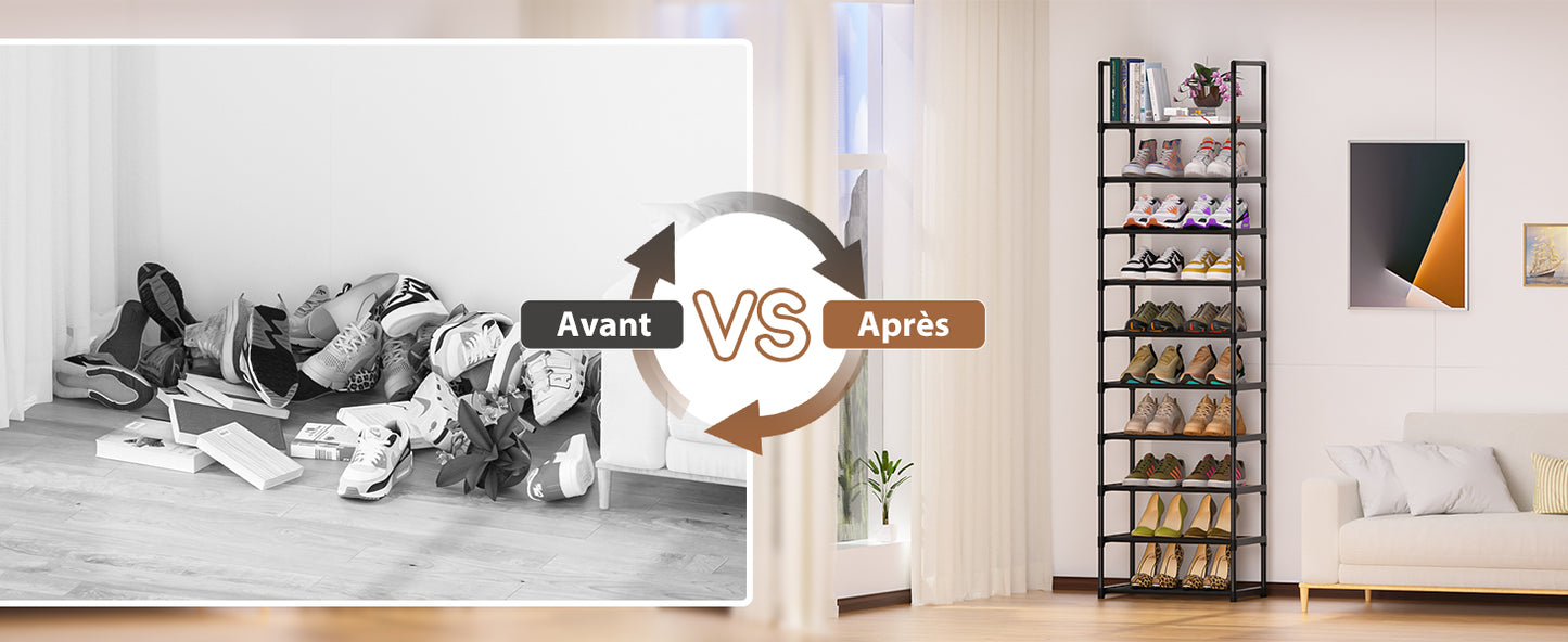 OYREL Étagère à Chaussures 10 Niveaux Gain de Place, Organisateur de Chaussures Grande capacité pour 20-25 Paires, Armoire à Chaussures métallique Haute et étroite, pour entrée, Salon, Chambre
