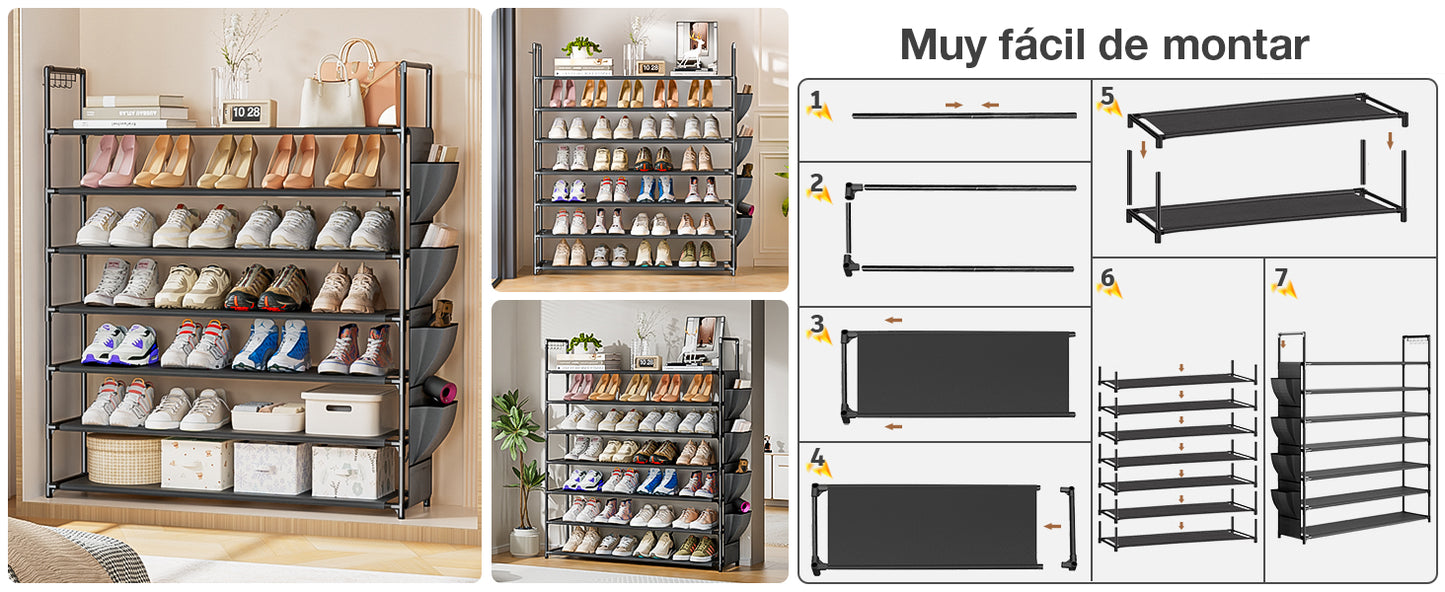 OYREL Zapatero de 7 Niveles, Organizador de Zapatos, 28-35 Pares, Zapatero para Armario, Zapatero, Organizador de Entrada, Soporte para Zapatos, Ahorro de Espacio, Zapatero, Gran Torre de Zapatos