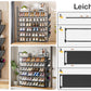 OYREL Schuhregal 7 Ebenen, Große Kapazität Shoe Rack Schuhablage mit Seitentasche für 28-35 Paar Schuhe, Stark Schuhaufbewahrung für Schrank, Flur, Closet, Draußen, 85cm Breit Shoe Storage Schwarz