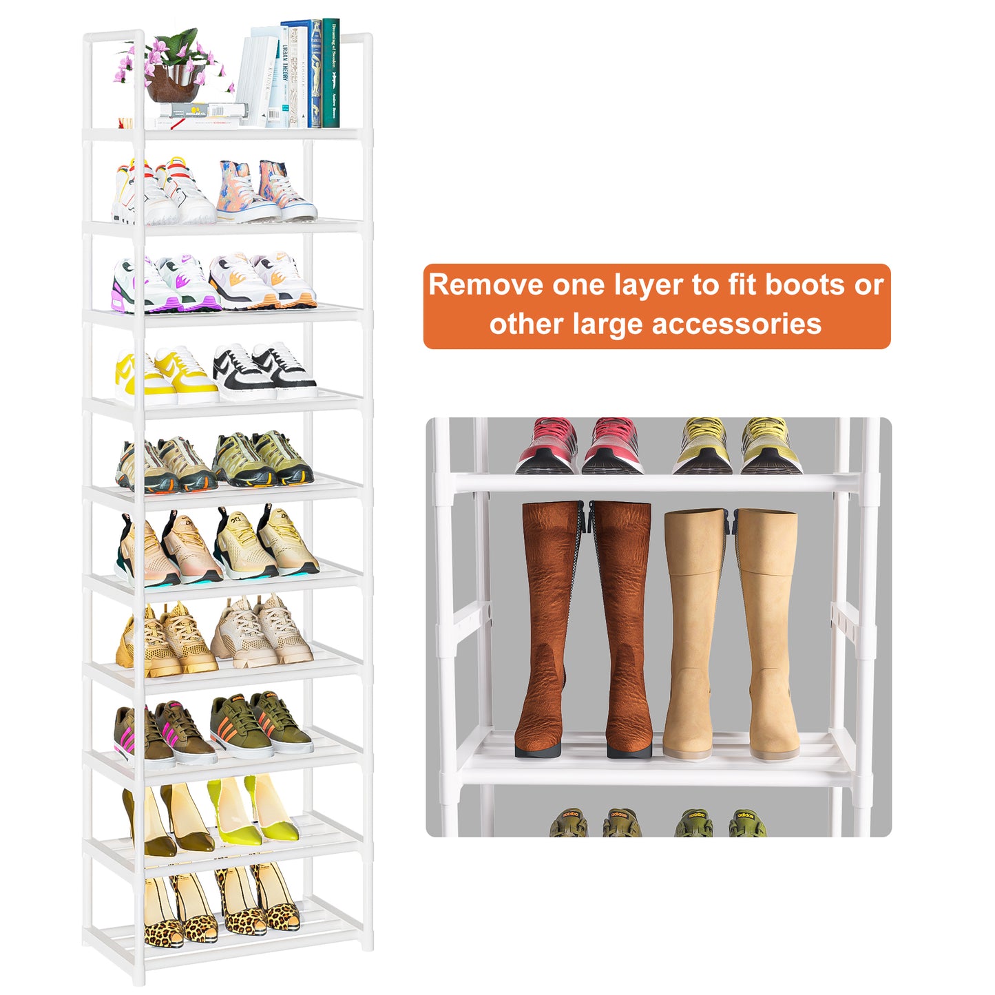 OYREL Tall Shoe Rack for Narrow Space,10 Tier Stackable Shoe Storage Organiser Large Capacity 20-25 Pairs,Premium Metal Frame Shoe Stand,Detachable Shoe Shelf for Hallway,Dressing Room,Bedroom,Closet