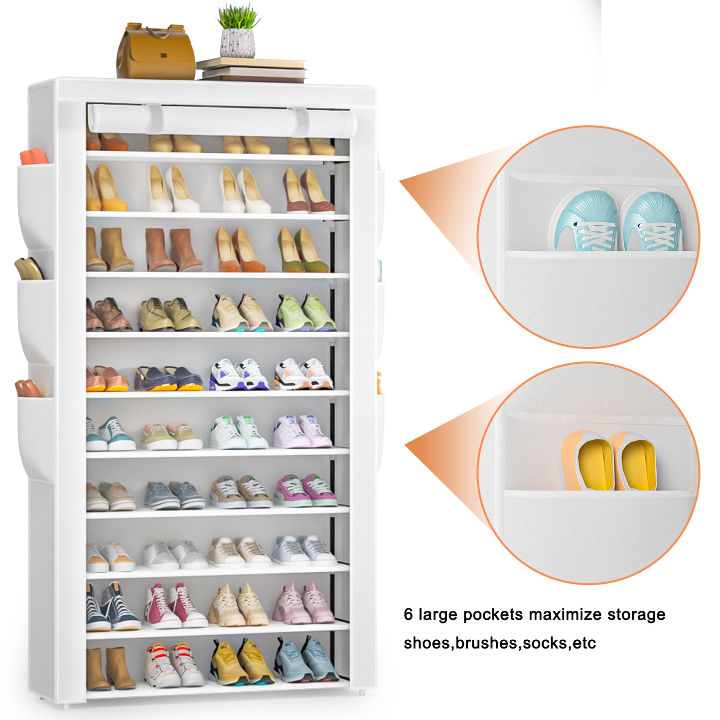 OYREL Shoe Rack 10Tier Large Capacity 50-56Pairs Beautiful Tall Shoe Shelf Free Standing Storage Cabinet Entryway Closet