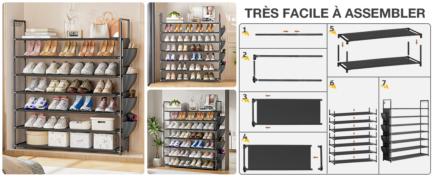 OYREL Étagère à Chaussures à 7 Niveaux - Rangement de Chaussures - 28 à 35 Paires - Étagère à Chaussures pour Armoire - Organiseur d'entrée - Support à Chaussures Peu encombrant