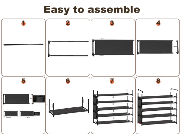 OYREL Shoe Rack 5 Tier 20-25 Pairs Shoes, Shoe Storage Organizer Large with Side Bag Space Saving for Closet, Entryway, Garage, Bedroom Non-Woven Shoe Rack Shelf Black