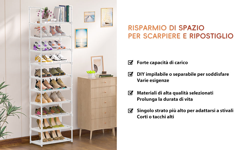 OYREL Scarpiera a 10 Ripiani, Slim e Alta, Scaffale Portascarpe in Metallo, Scarpiera per 10-20 Paia di Scarpe, per Spazi Stretti, Ingresso Soggiorno Camera da Letto
