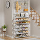 OYREL Shoe Rack 7 Tier Sturdy Shoe Racks for Closet Shoes Organizer for 28-35 Pairs Large Capacity Shoe Storage Rack with Multifunctional 5 Hooks and Side Pocket for Entrance Entryway