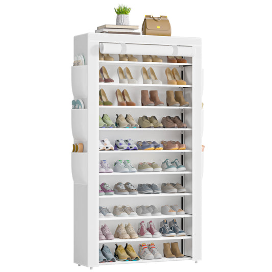 OYREL 10 Tier Shoe Rack Cabinet with Dustproof Cover, Large Capacity Shoe Stand Metal Frame, Shoe Racks Storage Space Saver for 50-56 Pairs Shoes, Shoe Shelves for Inside Wardrobe, Living Room,Hallway