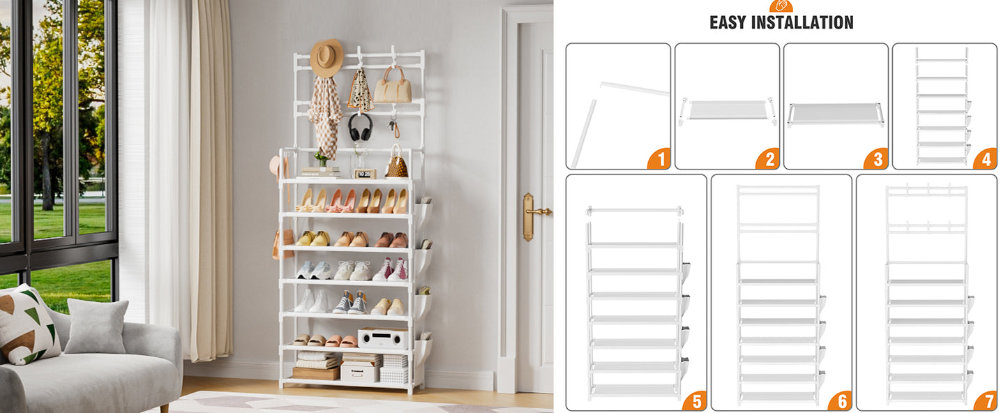 Shoe Rack 7 Tier Shoe Organizer Storage 21-28 Pairs Closet Shoes Rack for Front Door Entrance Shoe Rack Organizer with Hooks Side Pocket Entryway Large Capacity Shoe Shelf Tower Garage