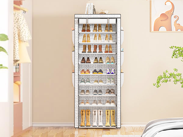 OYREL Shoe Rack 10 Tier Tall 36-41Pairs with 6 Large Pockets Large Storage Capacity Dustproof Shoes Storage for Closet Entryway, Sturdy Black Shoe Organizer Stand Shelf with Cover