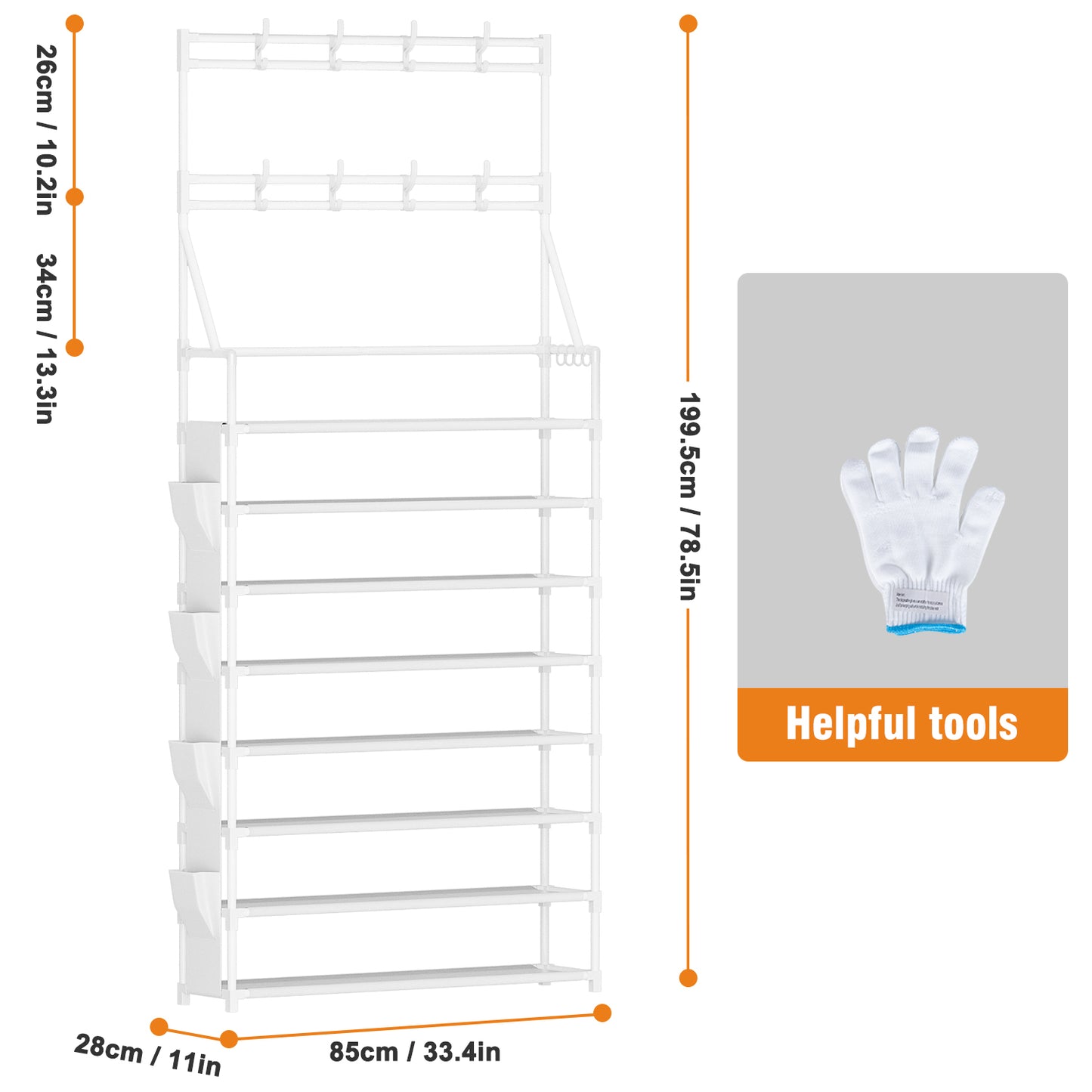 OYREL Shoe Rack 8 Tier Large Shoe Organizer Storage 32-40 Pairs Metal Shoe Storage Rack with Hooks and Side Pocket for Entrance Entryway Closet Shoe Shelf Holder